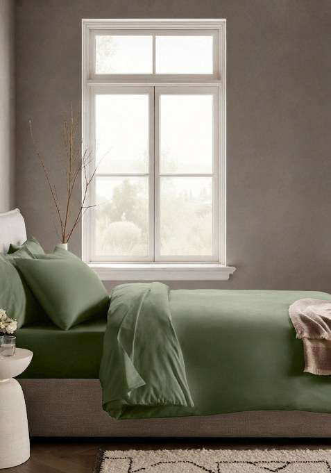 Forest Green Organic Crisp Percale Duvet Cover