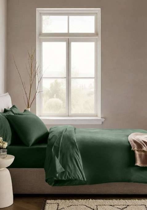 Bottle Green Organic Crisp Percale Duvet Cover