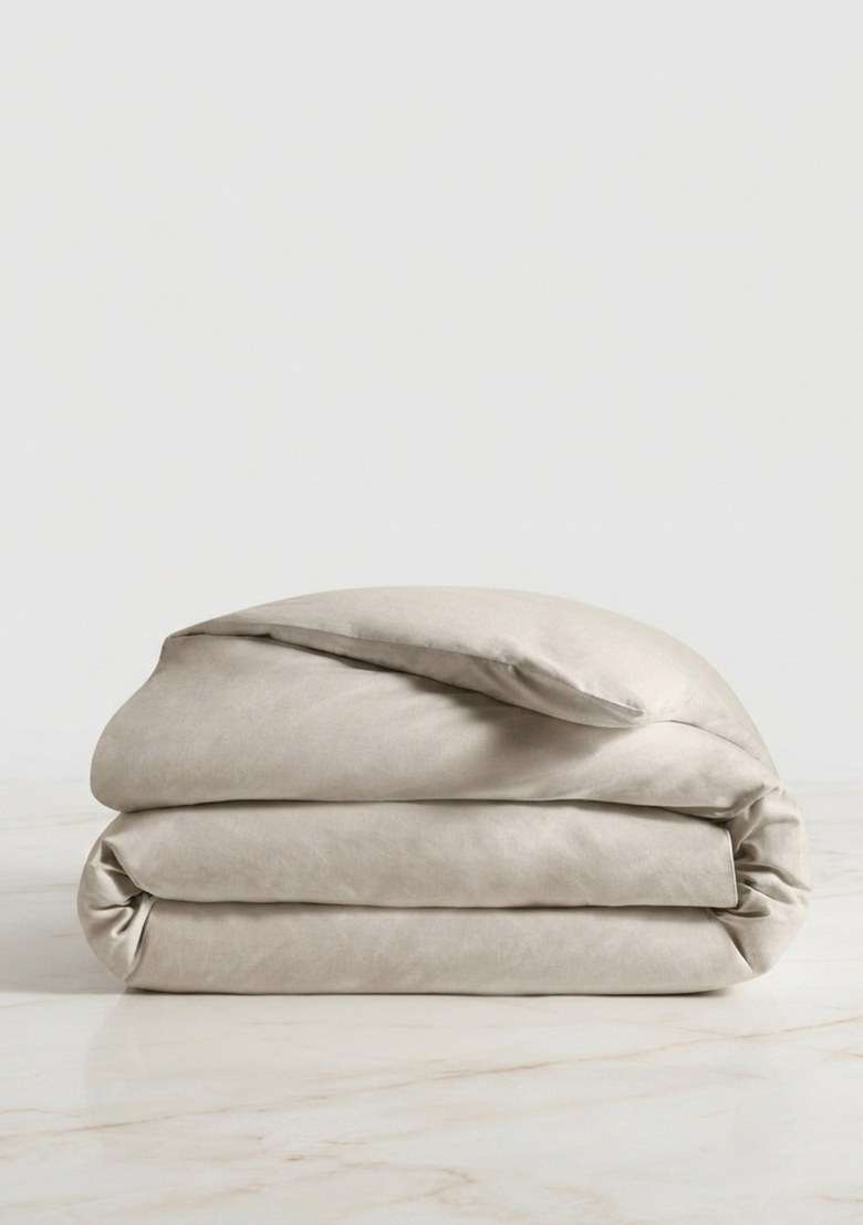 Sand Organic Crisp Percale Duvet Cover - Indya