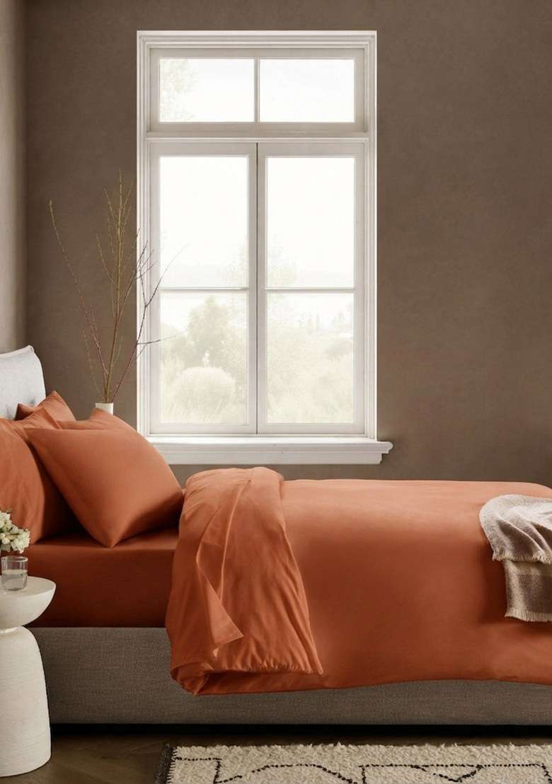 Terracotta Organic Crisp Percale Duvet Cover Set - Indya