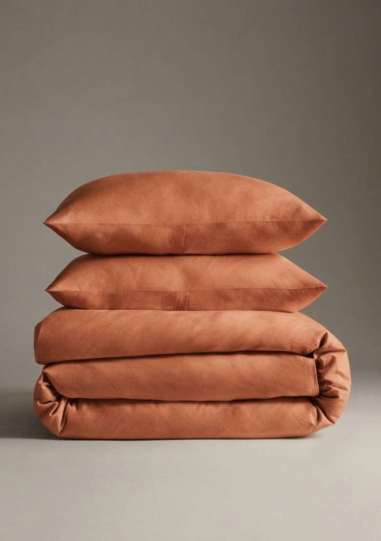 Terracotta Organic Crisp Percale Duvet Cover Set - Indya
