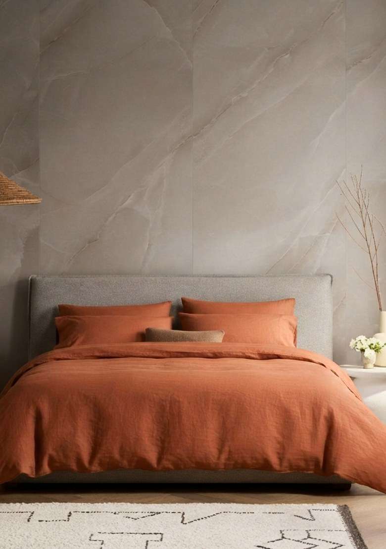 Terracotta Organic Crisp Percale Duvet Cover Set - Indya