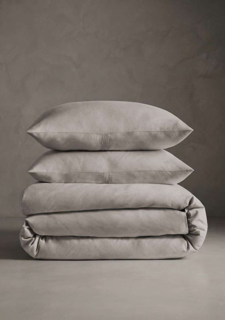 Light Grey Organic Crisp Percale Duvet Cover Set - Indya