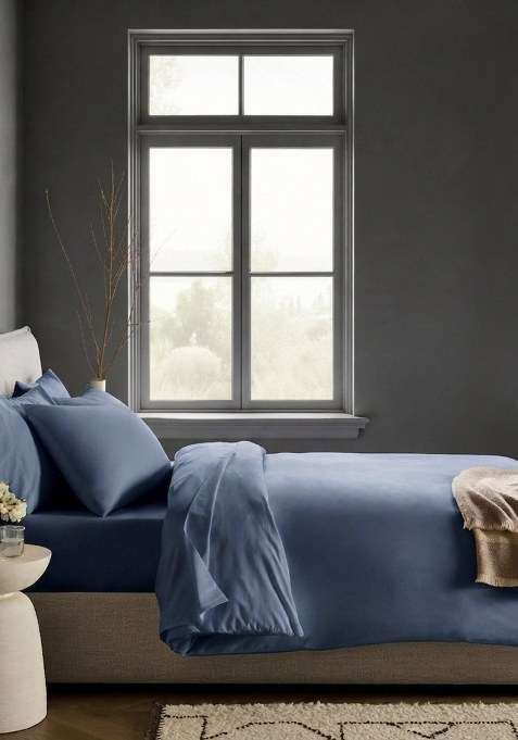 Elephant Grey Organic Crisp Percale Duvet Cover Set