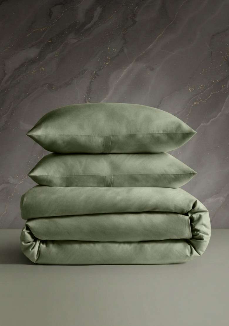 Olive Organic Crisp Percale Duvet Cover Set - Indya