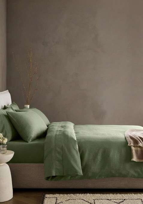 Forest Green Organic Crisp Percale Duvet Cover Set