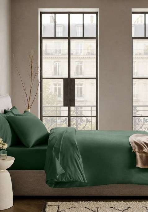 Bottle Green Organic Crisp Percale Duvet Cover Set