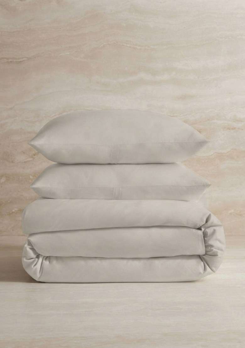 Sand Organic Crisp Percale Duvet Cover Set - Indya