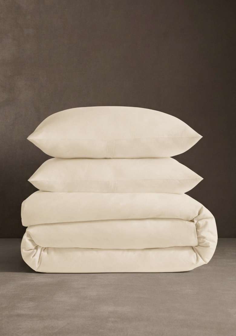 Ivory Organic Crisp Percale Duvet Cover Set - Indya