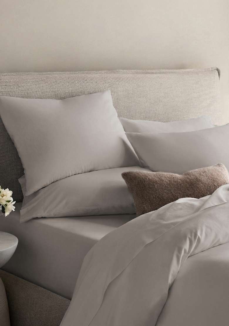 Light Grey Organic Crisp Percale Sham Set - Indya
