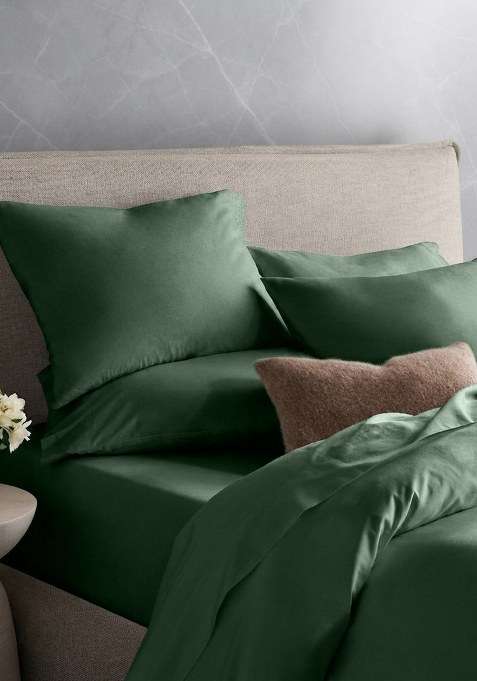 Bottle Green Organic Crisp Percale Sham Set