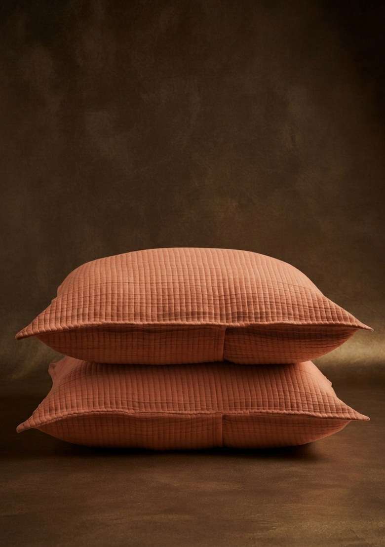 Terracotta Organic Ribbed Cotton Shams - Indya