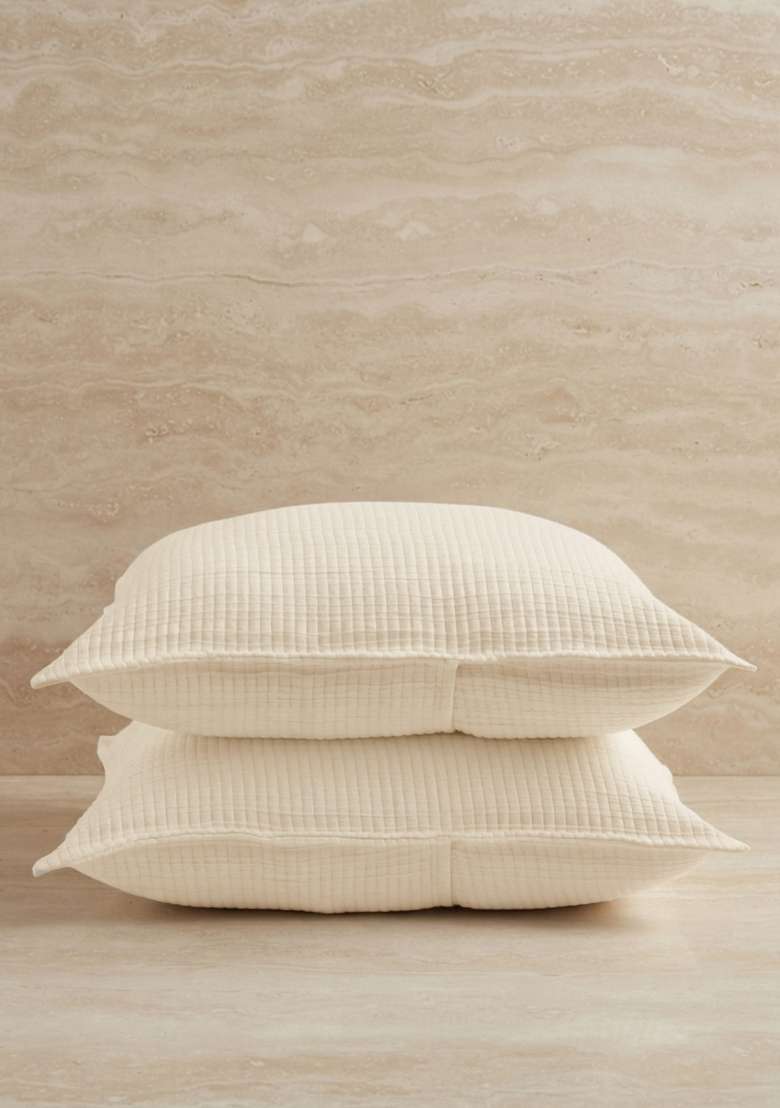 Ivory Organic Ribbed Cotton Shams - Indya