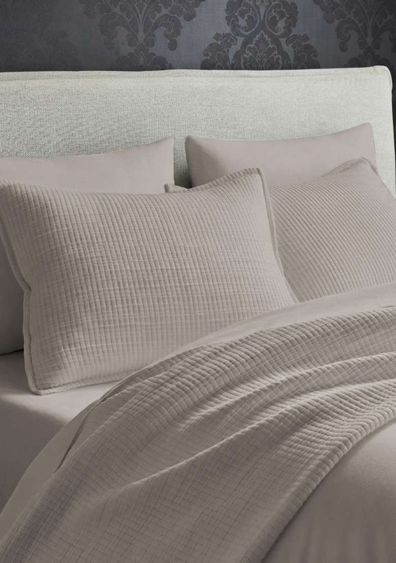 Light Grey Organic Ribbed Cotton Shams - Indya