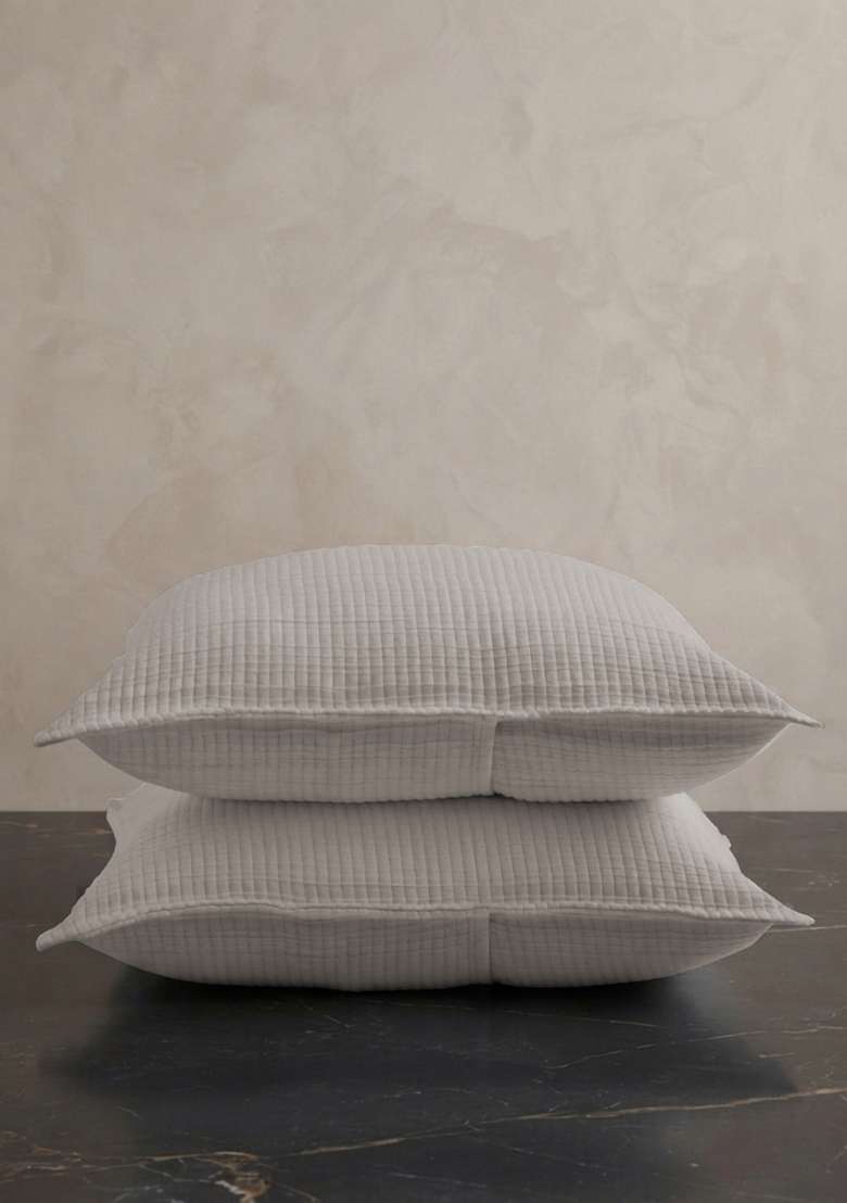 Light Grey Organic Ribbed Cotton Shams - Indya