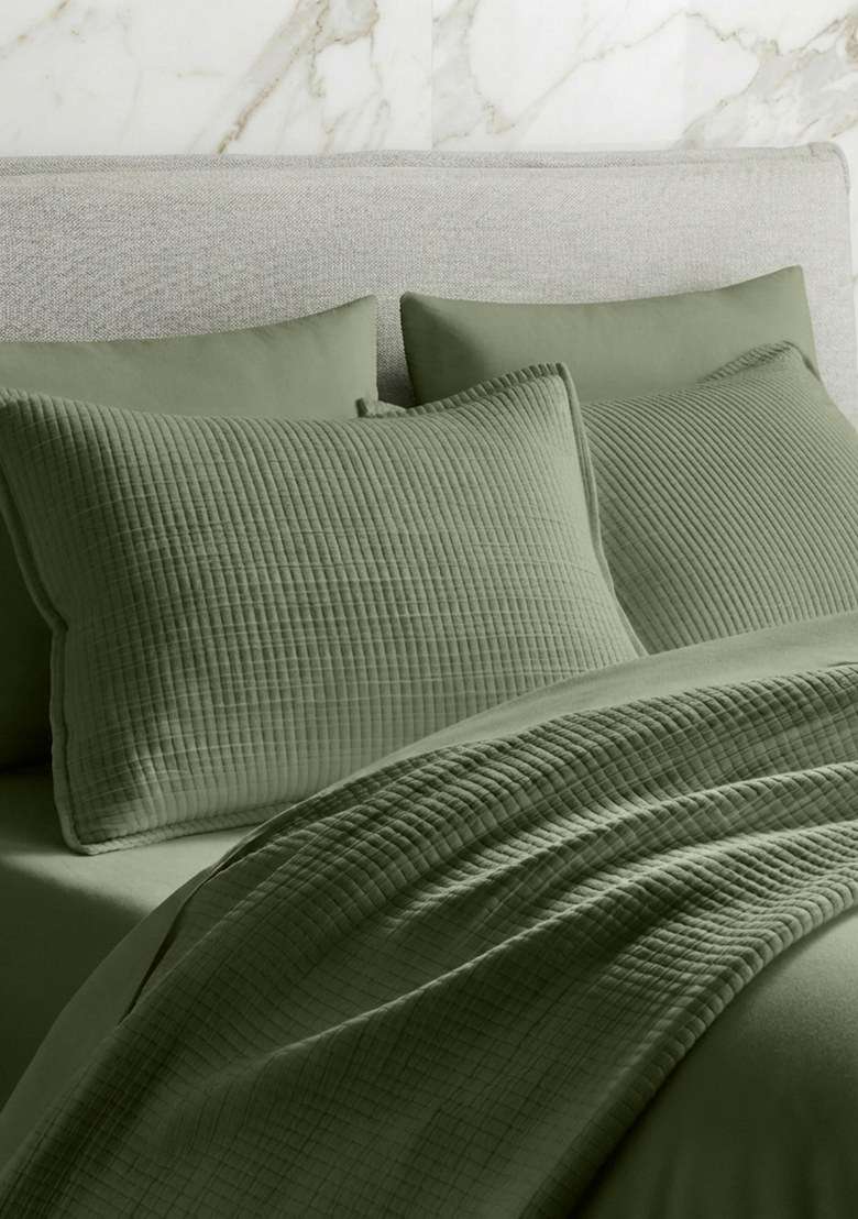 Olive Organic Ribbed Cotton Shams - Indya