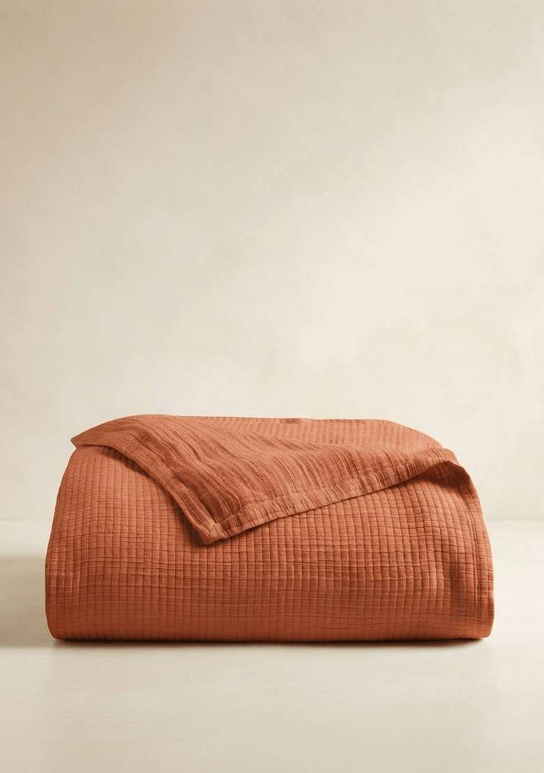 Terracotta Organic Ribbed Cotton Coverlet - Indya