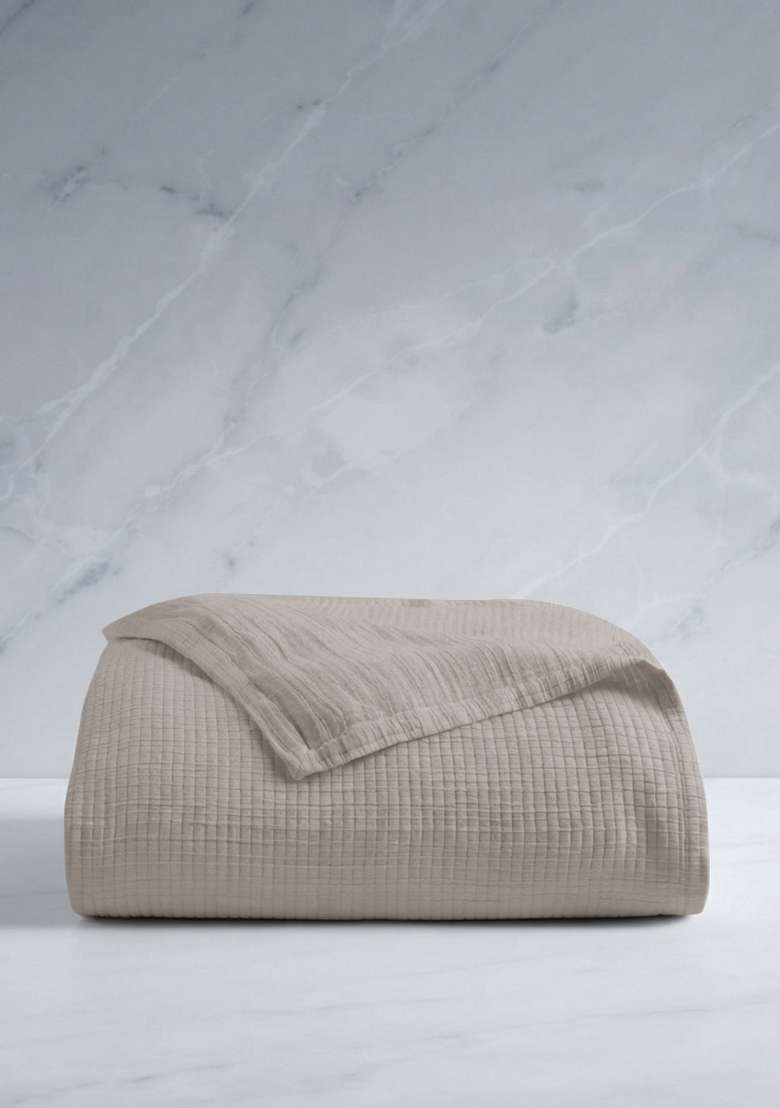 Light Grey Organic Ribbed Cotton Coverlet - Indya