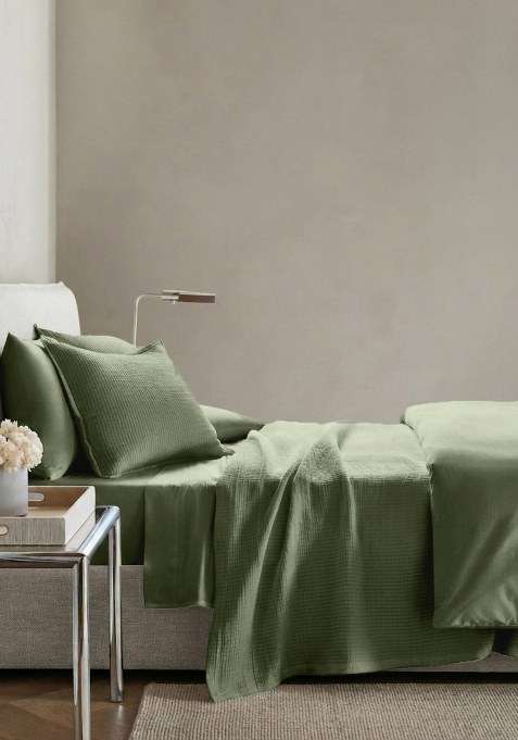 Forest Green Organic Ribbed Cotton Coverlet
