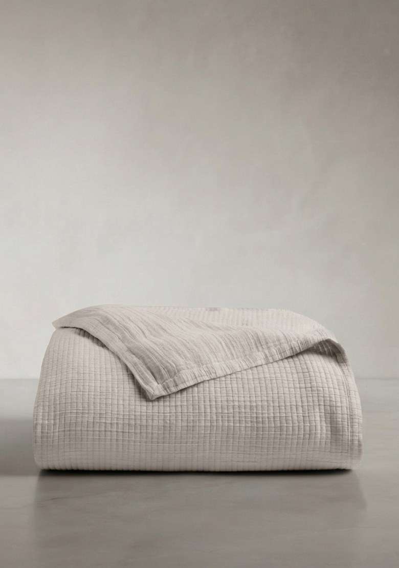 Sand Organic Ribbed Cotton Coverlet - Indya