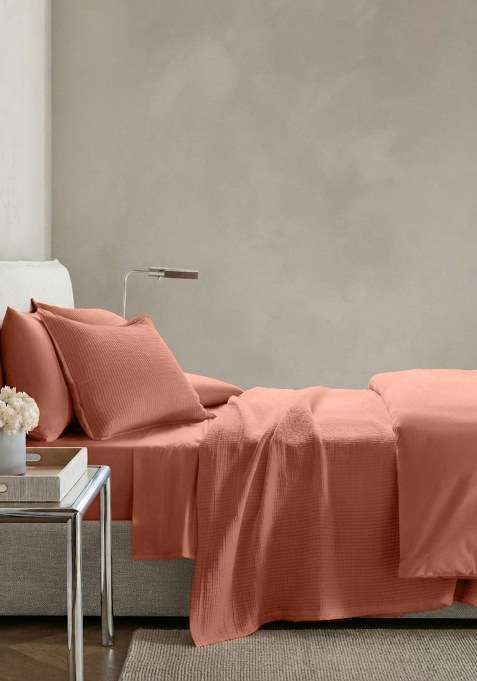 Arty Orange Organic Ribbed Cotton Coverlet