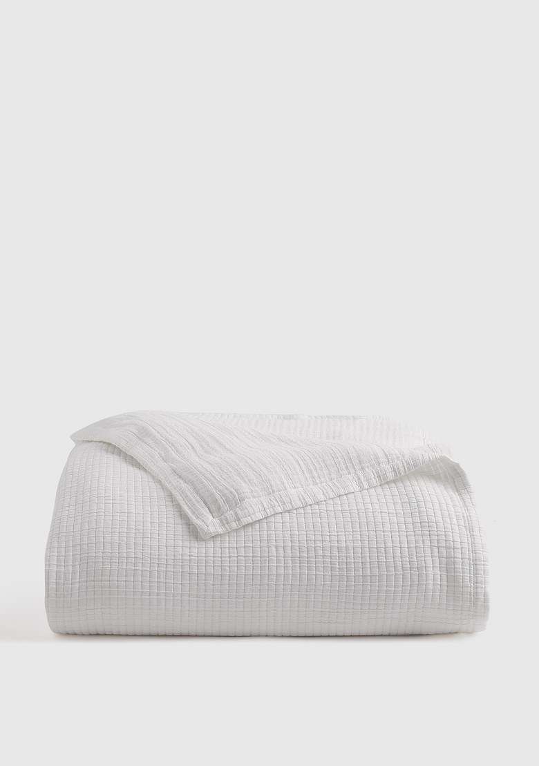 White Organic Ribbed Cotton Coverlet - Indya