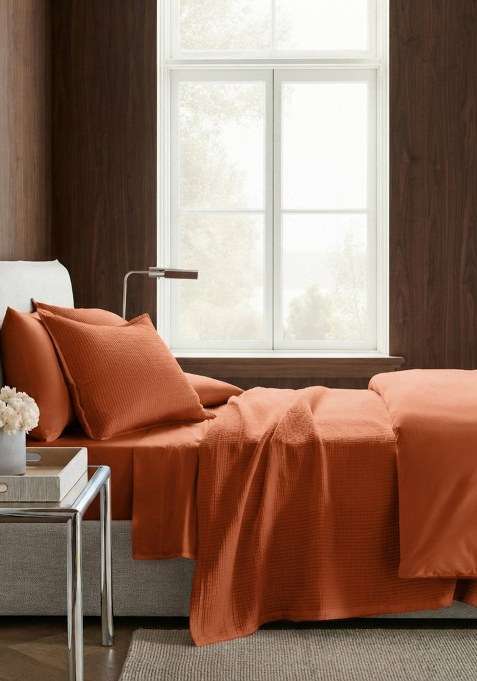 Bricks Organic Ribbed Cotton Coverlet Set