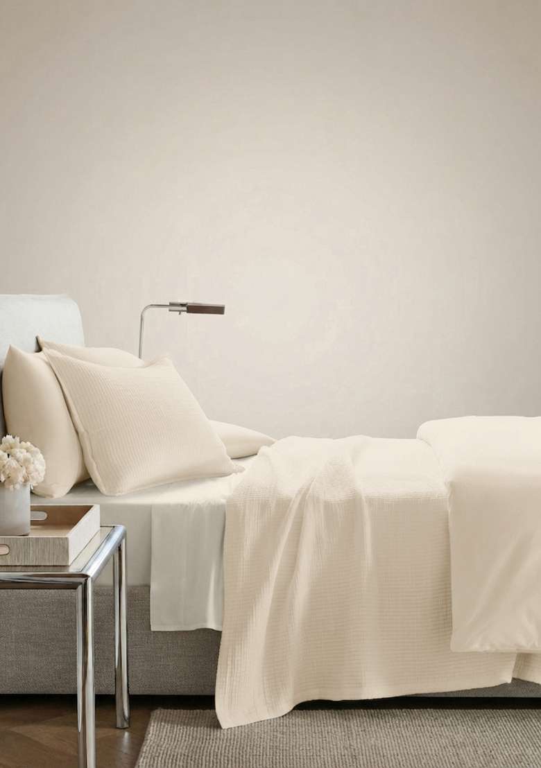 Ivory Organic Ribbed Cotton Coverlet Set - Indya