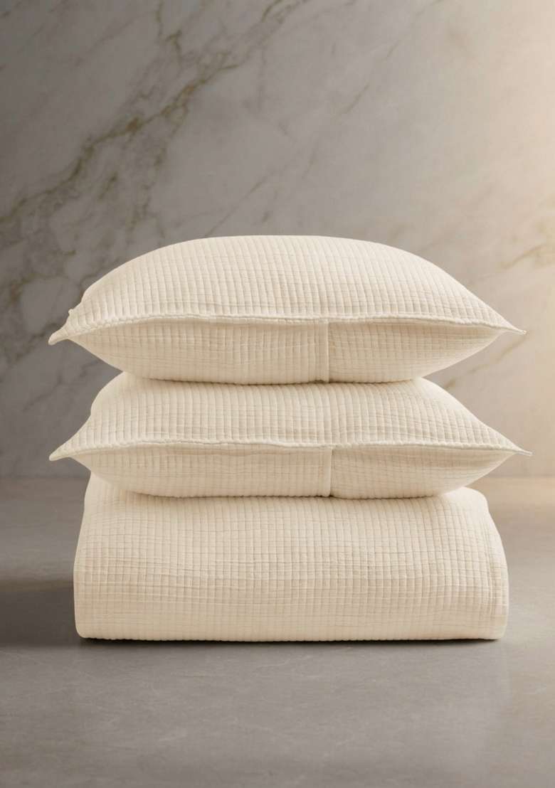 Ivory Organic Ribbed Cotton Coverlet Set - Indya