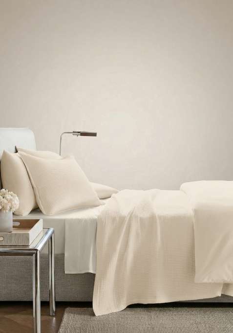 Powder White Organic Ribbed Cotton Coverlet Set
