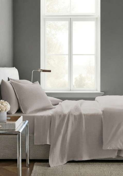 Pastel grey Organic Ribbed Cotton Coverlet Set