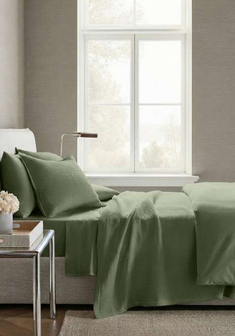 Forest Green Organic Ribbed Cotton Coverlet Set