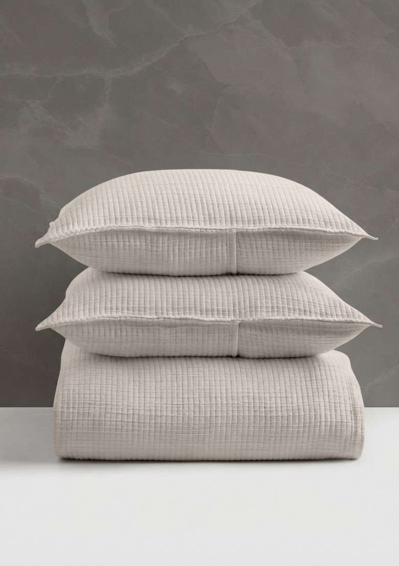 Sand Organic Ribbed Cotton Coverlet Set - Indya