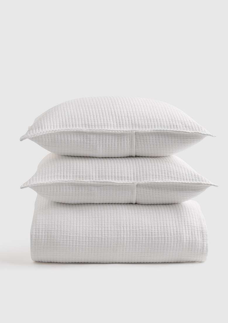 White Organic Ribbed Cotton Coverlet Set - Indya