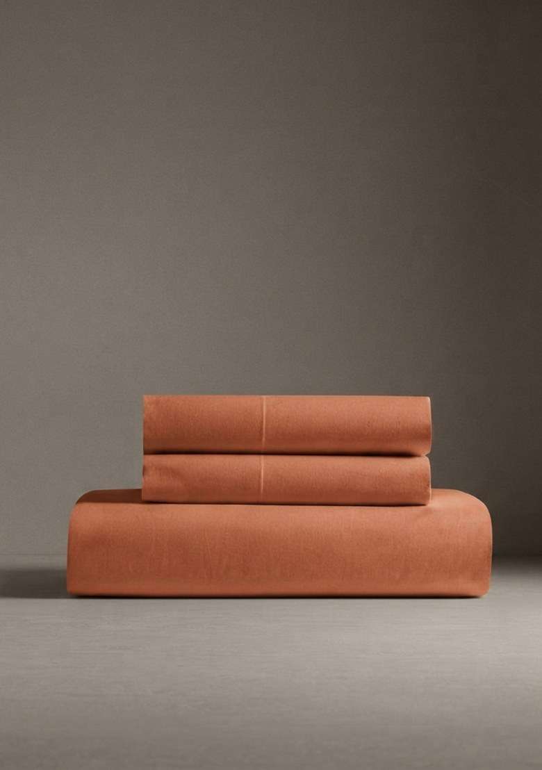 Terracotta Organic Crisp Percale Fitted Sheet Set - Indya
