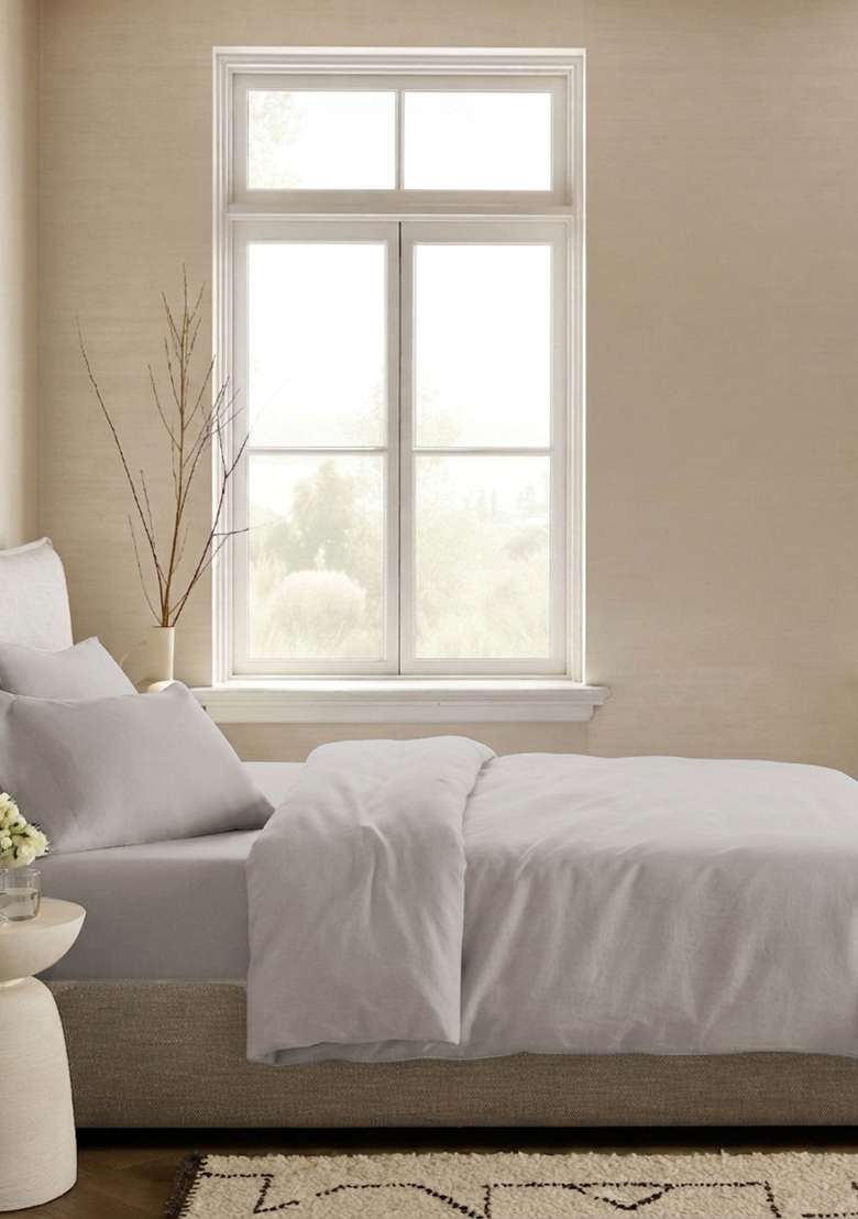Light Grey Organic Crisp Percale Fitted Sheet Set - Indya
