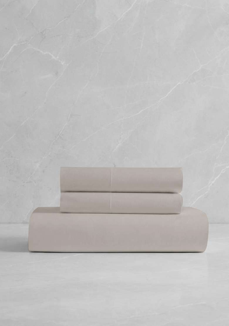 Light Grey Organic Crisp Percale Fitted Sheet Set - Indya