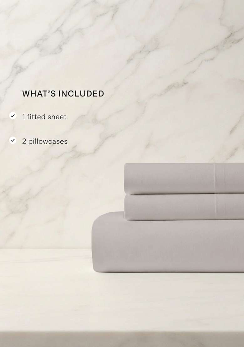 Light Grey Organic Crisp Percale Fitted Sheet Set - Indya