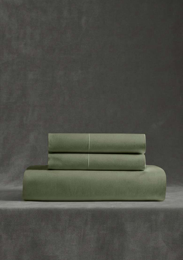 Olive Organic Crisp Percale Fitted Sheet Set - Indya