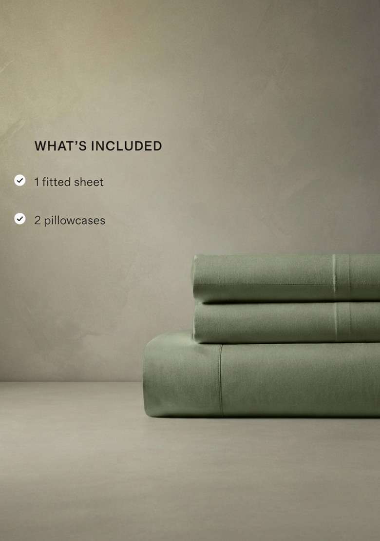Olive Organic Crisp Percale Fitted Sheet Set - Indya