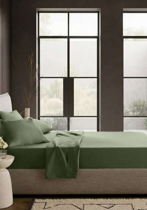 Forest Green Organic Crisp Percale Fitted Sheet Set