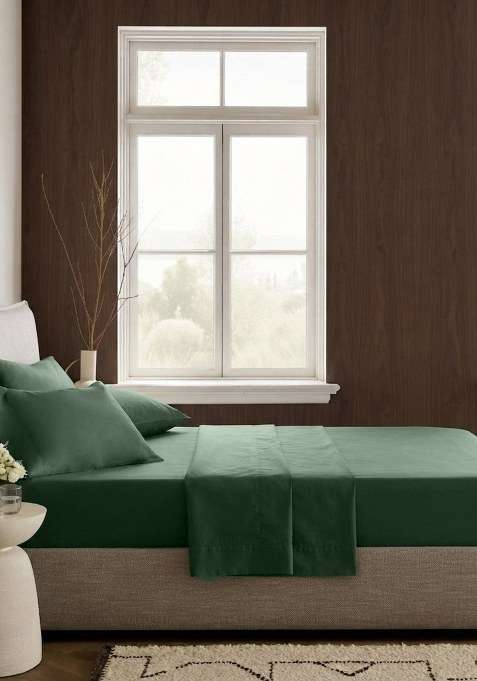 Bottle Green Organic Crisp Percale Fitted Sheet Set