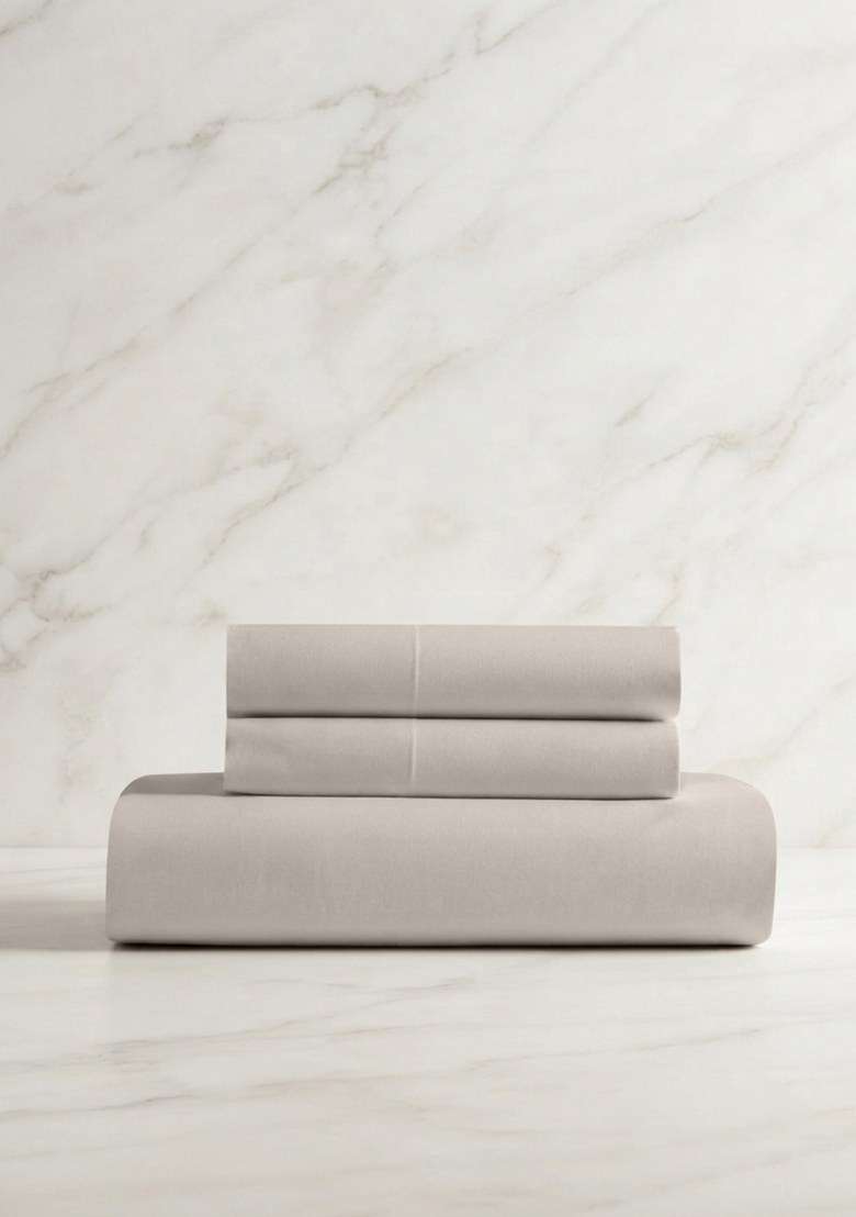 Sand Organic Crisp Percale Fitted Sheet Set - Indya