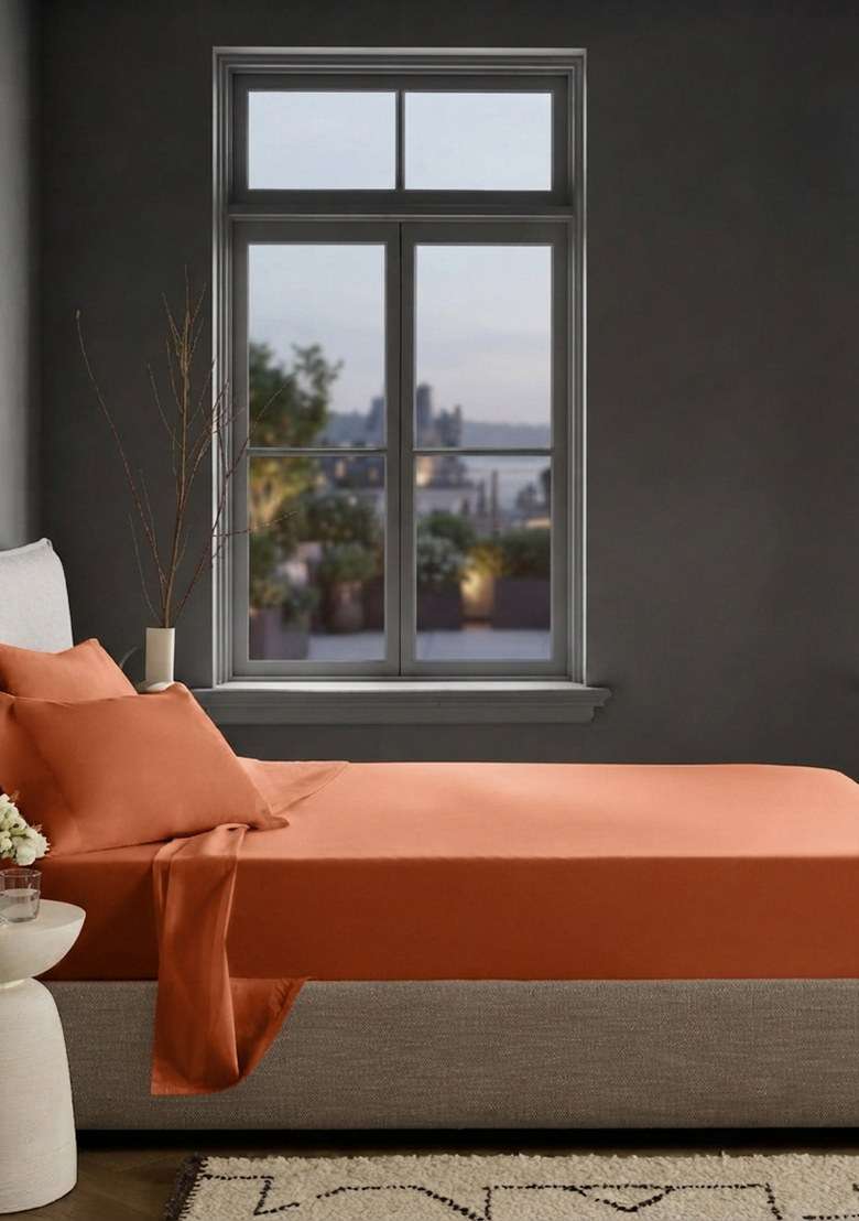 Terracotta Organic Crisp Percale Sheet Set - Indya