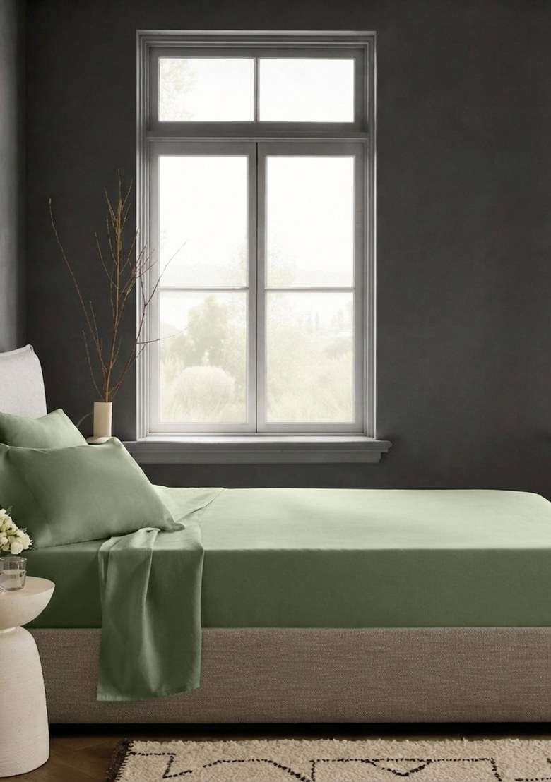 Olive Organic Crisp Percale Sheet Set - Indya