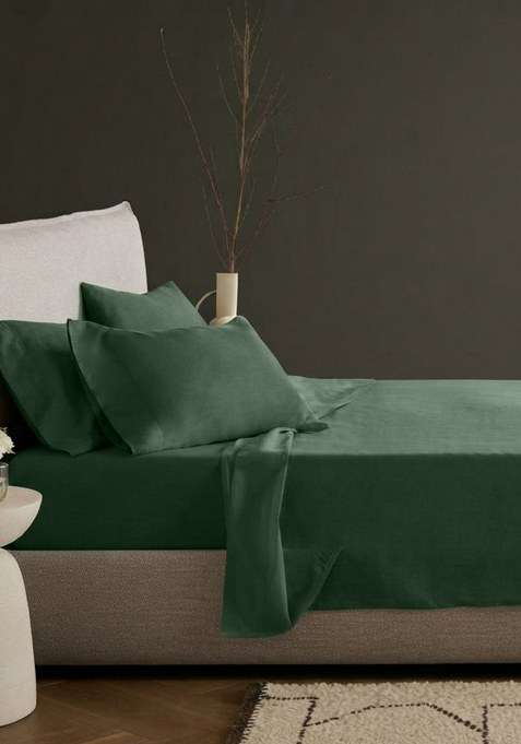 Bottle Green Organic Crisp Percale Sheet Set