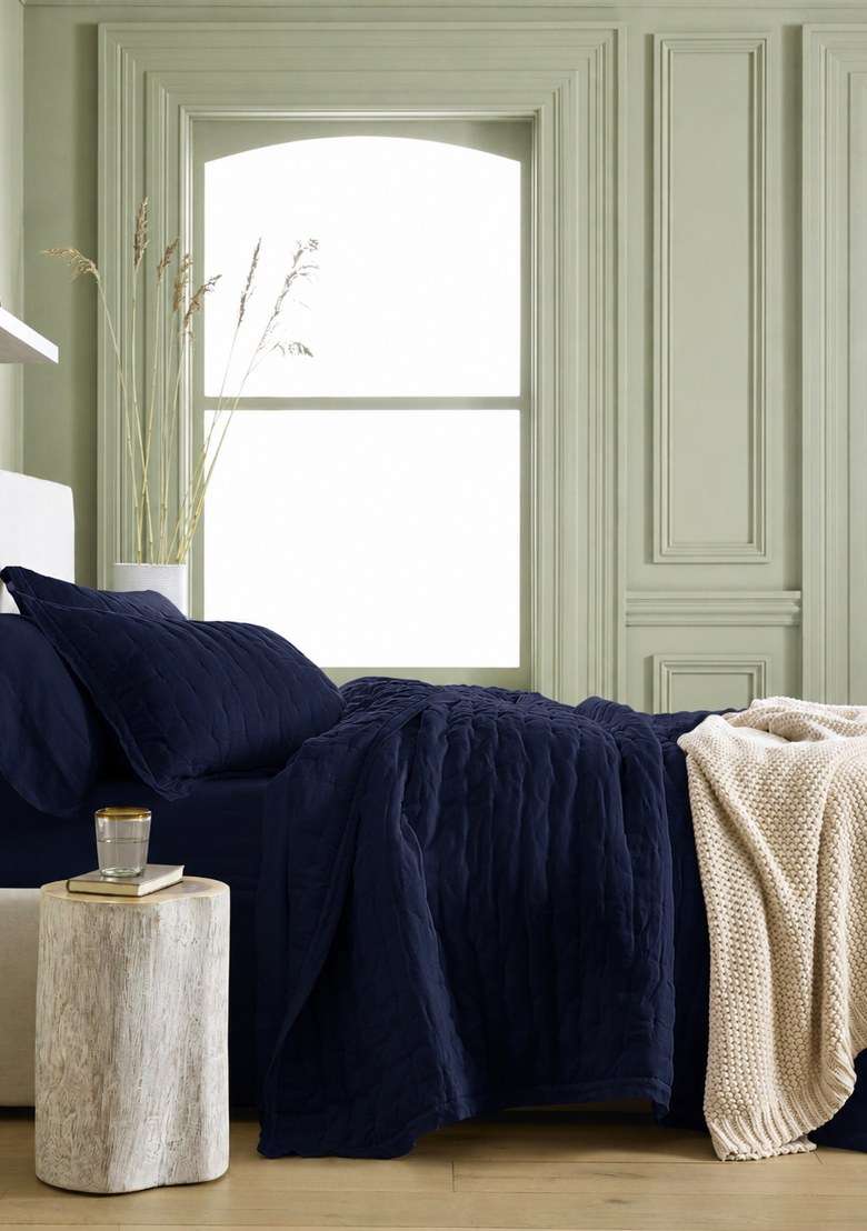 Navy European Linen Dream Quilt Set - Indya