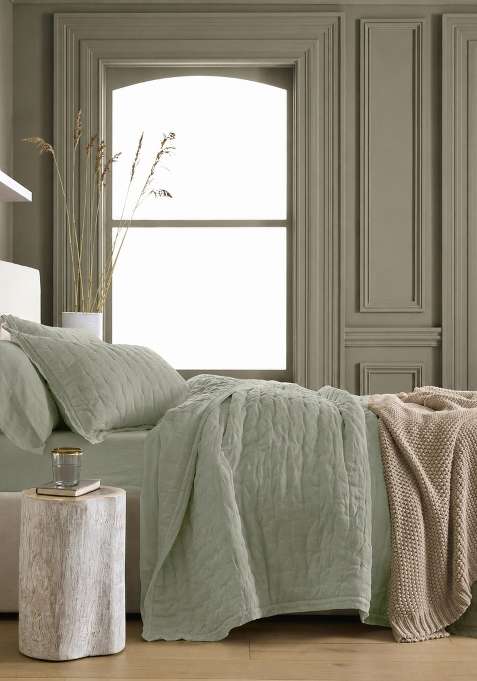 Olive European Linen Dream Quilt Set