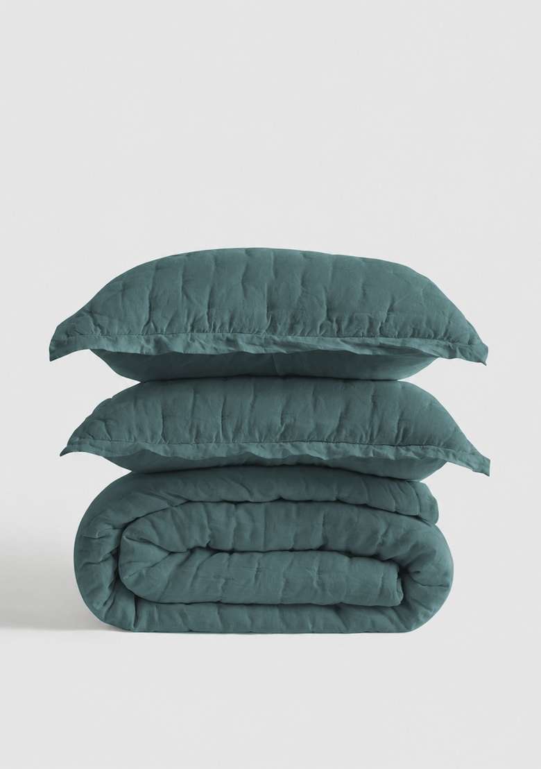 Aqua European Linen Dream Quilt Set - Indya