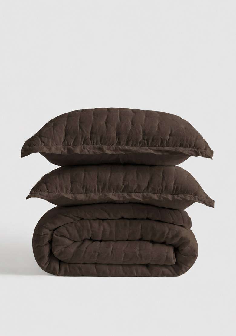 Coffe European Linen Dream Quilt Set - Indya